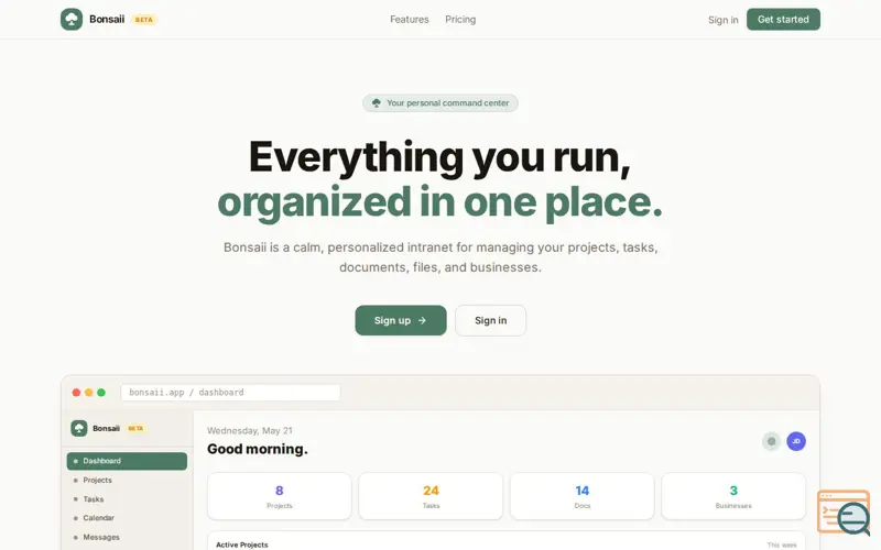 Screenshot of Bonsaii — Personalized Command Center
