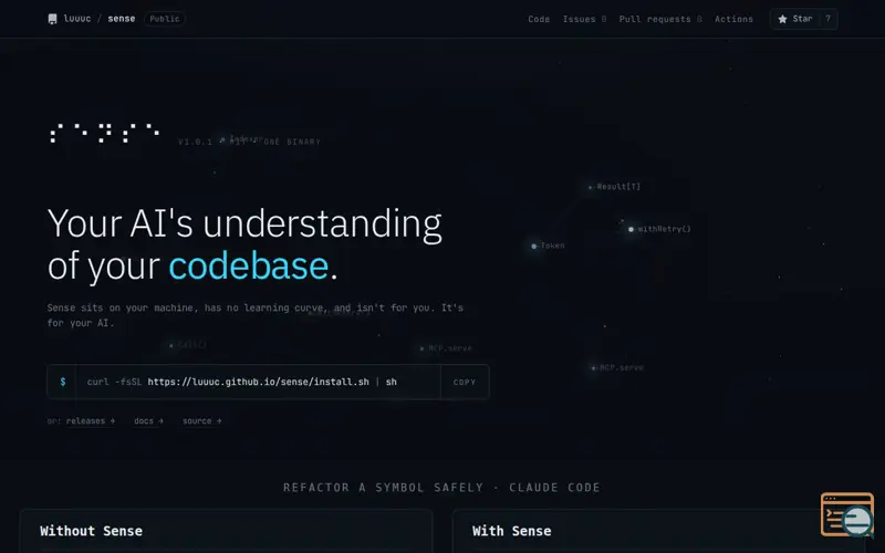 Screenshot of Sense, code intelligence for AI agents