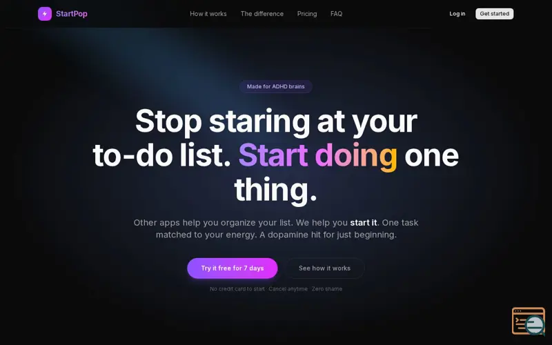 Screenshot of StartPop