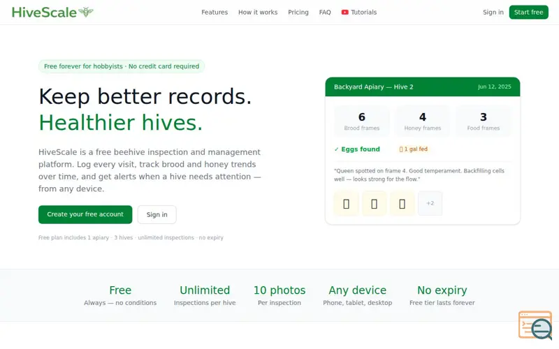 Screenshot of HiveScale — Free hive management