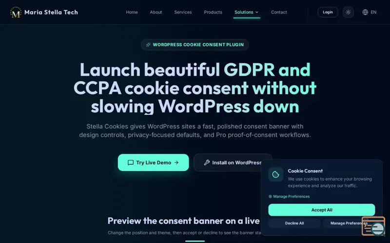 Screenshot of Stella Cookies: Wordpress Cookies Plugin