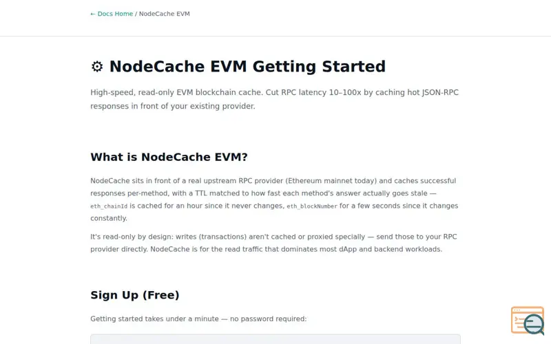 Screenshot of NodeCache EVM