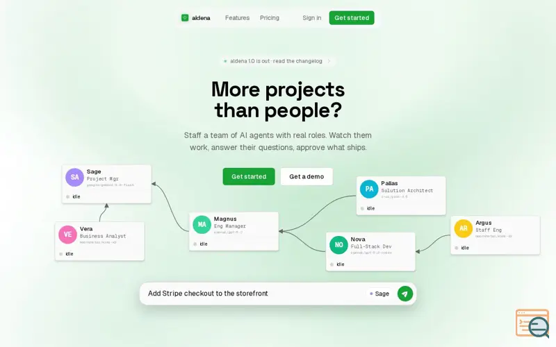 Screenshot of Aldena - AI Workforce That Runs Monthly Client Retainers