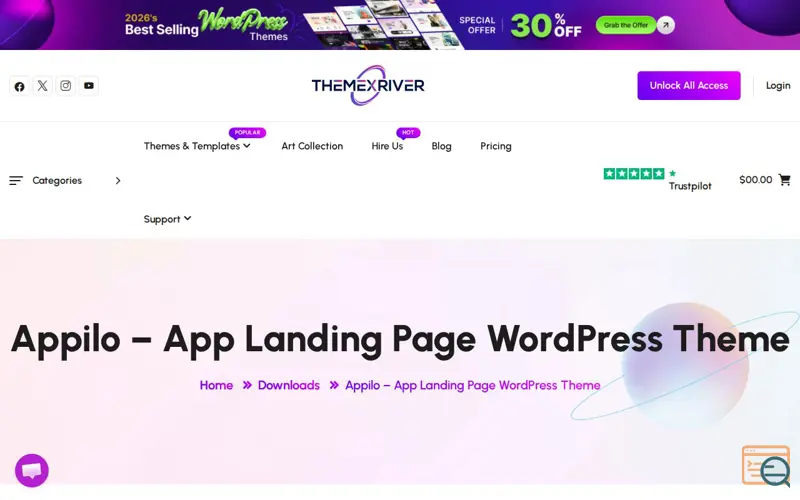 Screenshot of App Landing Page WordPress Theme
