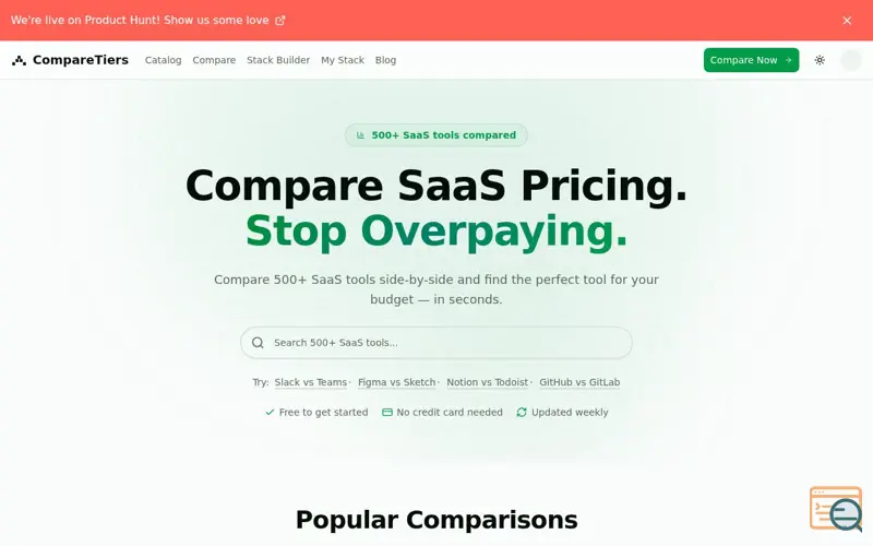 Screenshot of CompareTiers, a launch using FlexOffers