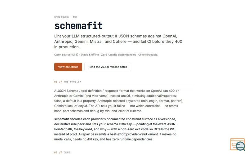 Screenshot of SchemaFit