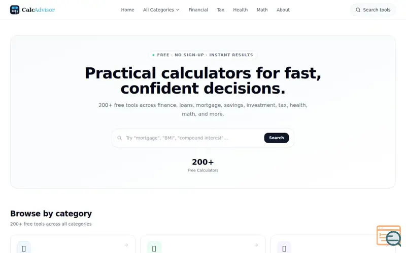Screenshot of CalcAdvisor