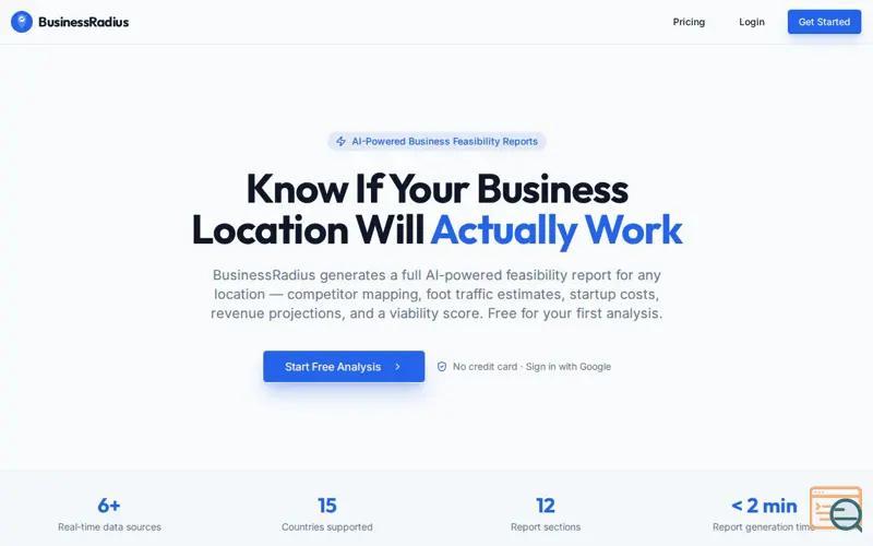 Screenshot of BusinessRadius