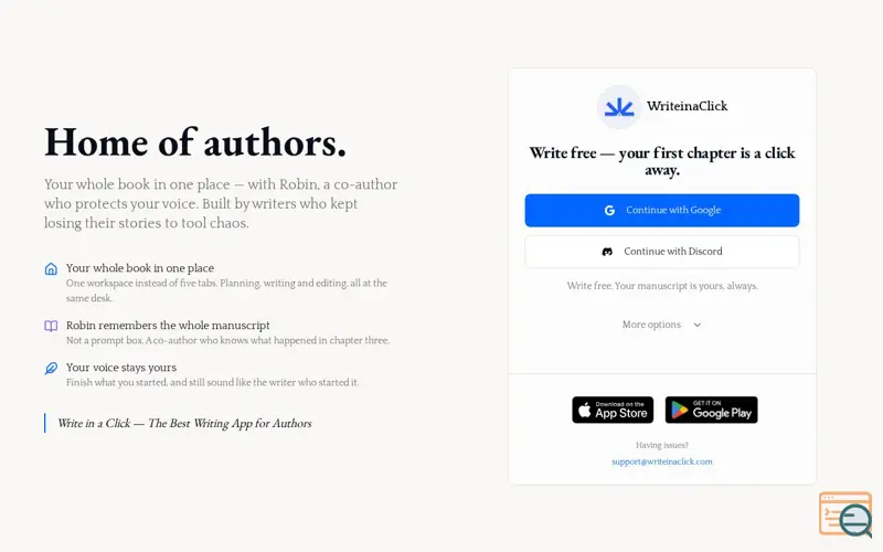 Screenshot of WriteinaClick