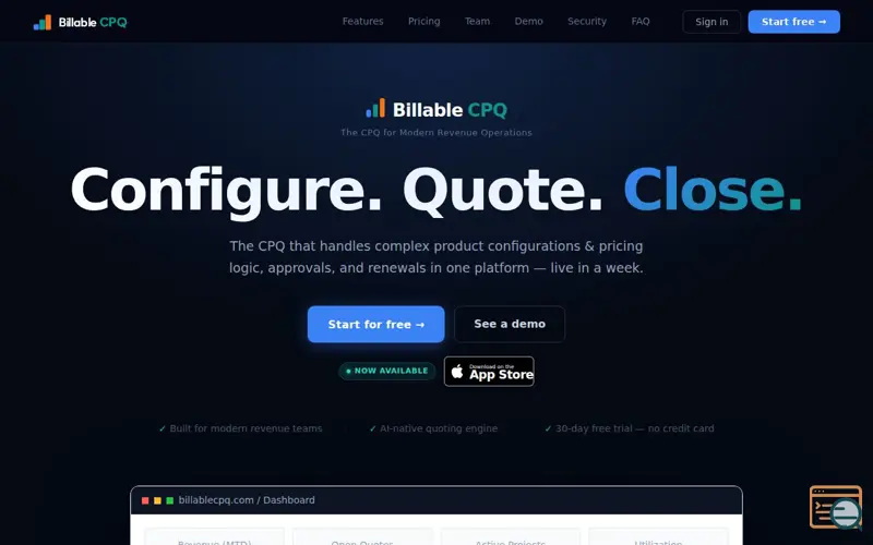 Screenshot of Billable CPQ 