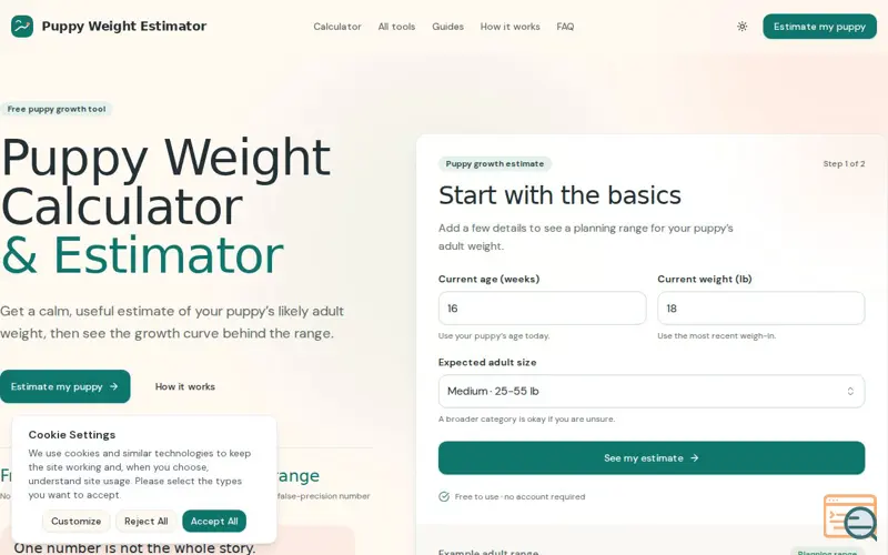 Screenshot of Puppy Weight Estimator