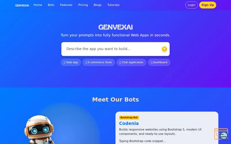 Screenshot of GenvexAI – AI Powered App Builder