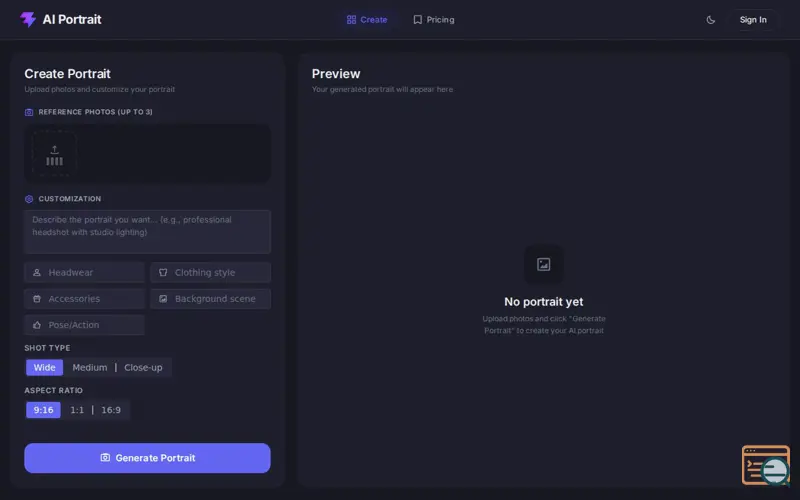 Screenshot of AI Portrait