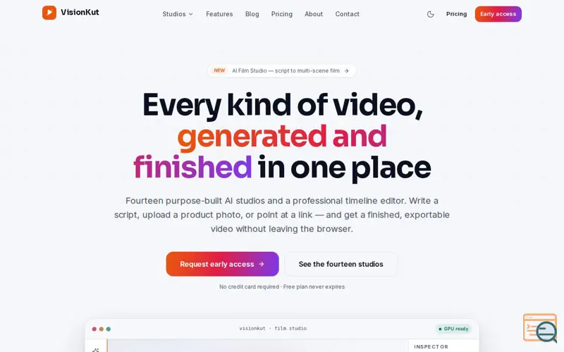 Screenshot of VisionKut — AI Video Production Studio | VisionKut