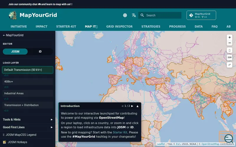 Screenshot of Mapyourgrid, a launch using MkDocs