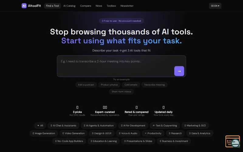 Screenshot of AI ToolFit