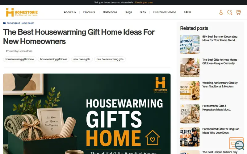 Screenshot of Personalized Housewarming Gifts Home