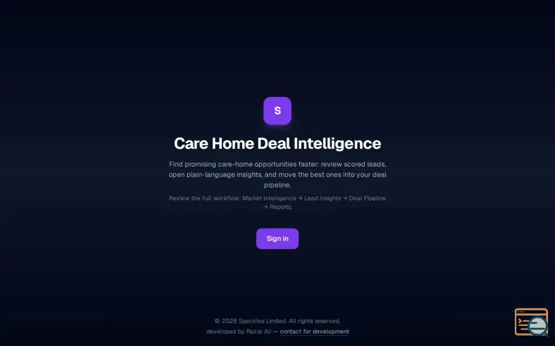 Screenshot of Care Home Deal Intelligence
