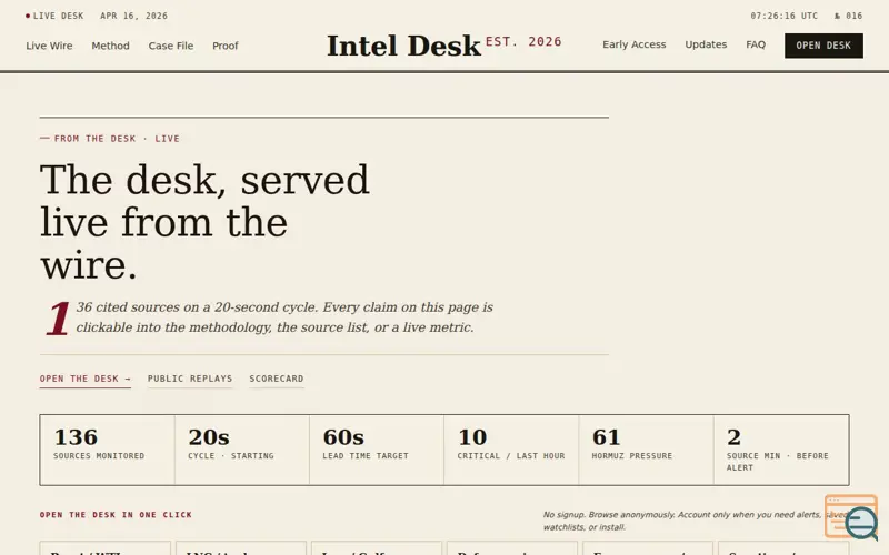 Screenshot of Intel Desk, a launch using VesselFinder