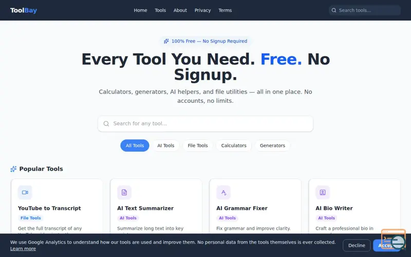Screenshot of The tools you pay for, free here