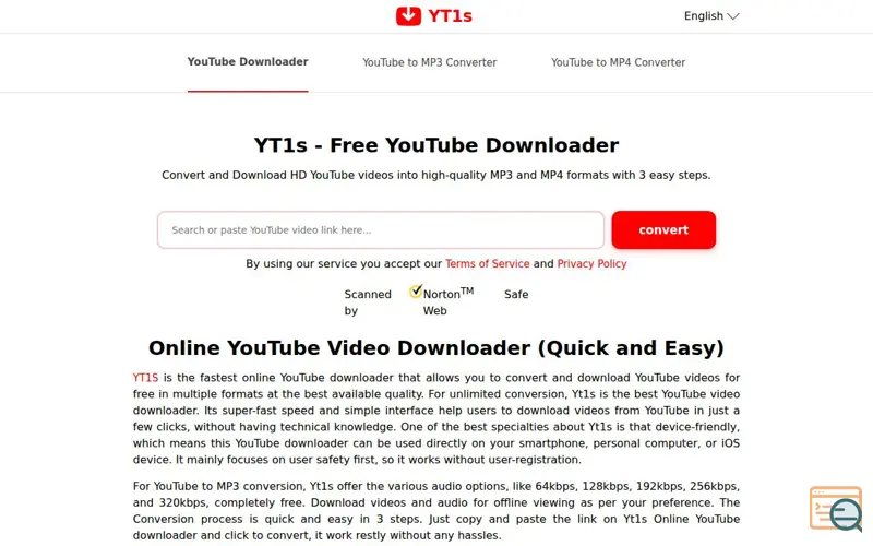 Screenshot of YT1s.is - Fast YouTube Video Downloader