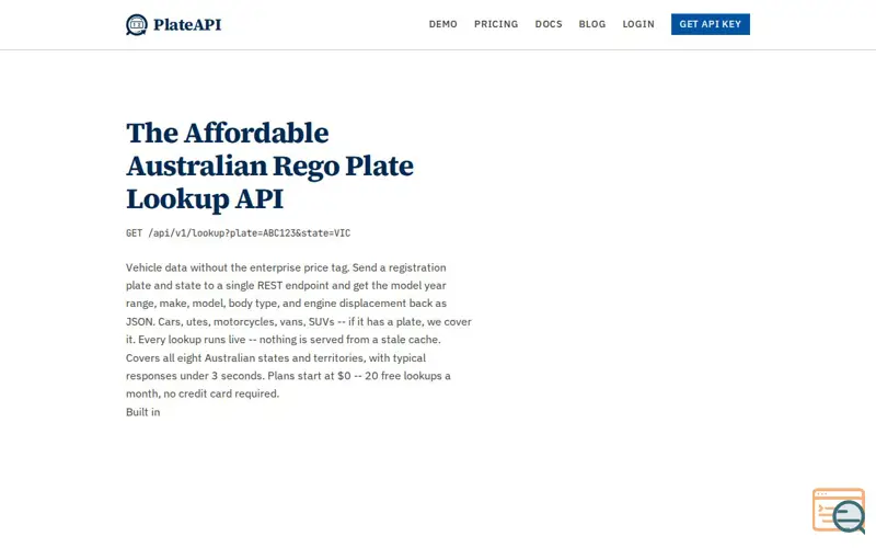 Screenshot of PlateAPI
