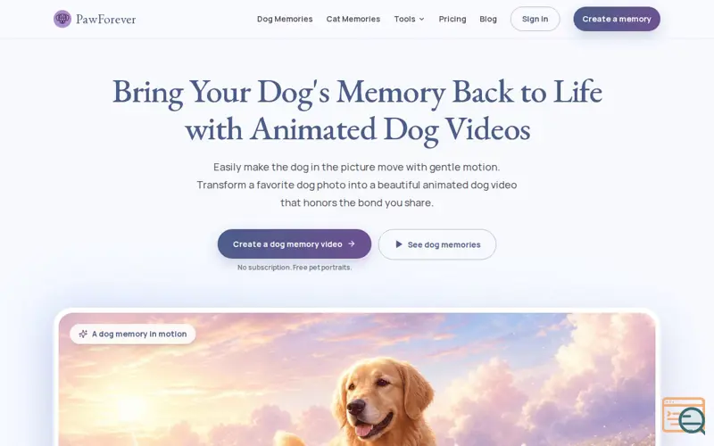 Screenshot of Animated Dog Photos: Create Pet Memorial Videos | PawForever | PawForever