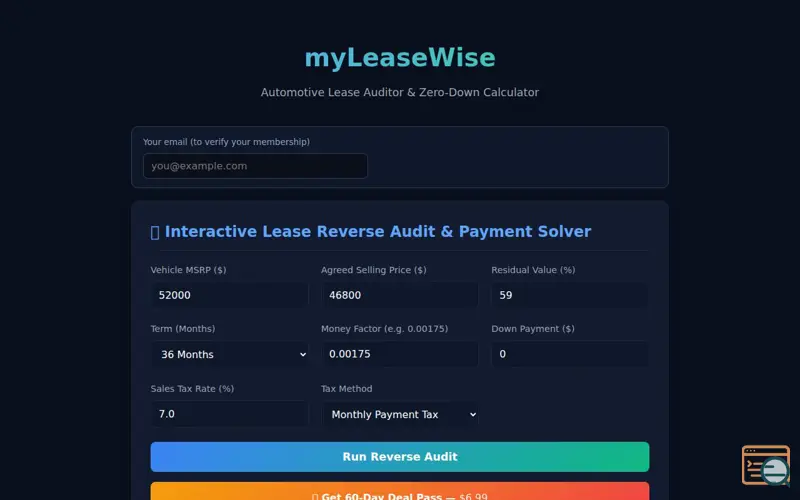 Screenshot of myLeaseWise