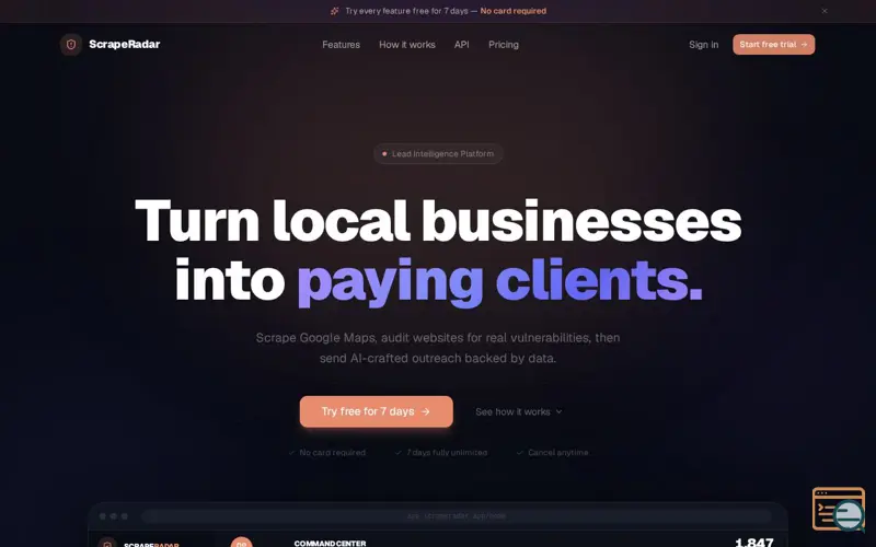 Screenshot of ScrapeRadar