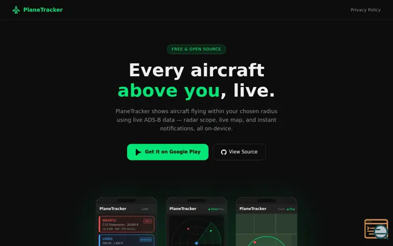 Screenshot of PlaneTracker — Live Aircraft Radar