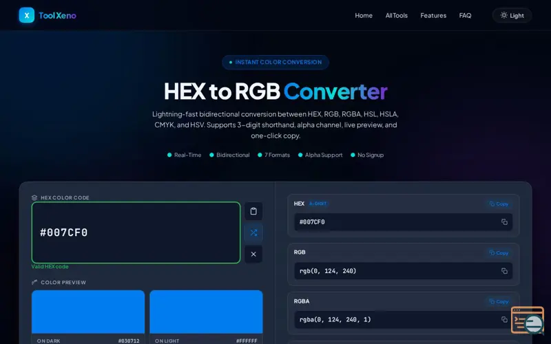 Screenshot of HEX to RGB
