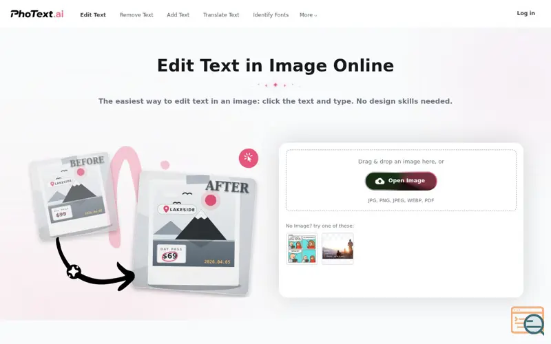 Screenshot of Edit Text in Image/Screenshot Online for Free (AI-Powered) | PhoText
