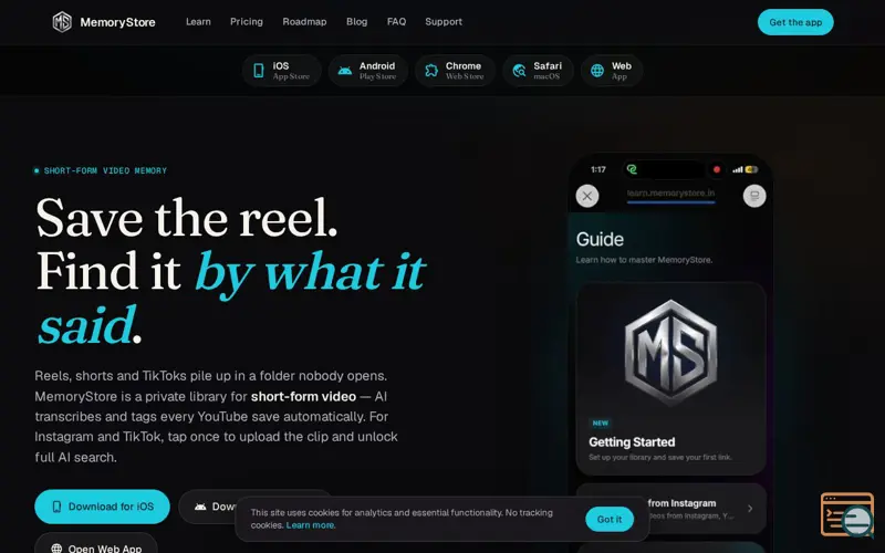 Screenshot of MemoryStore.in