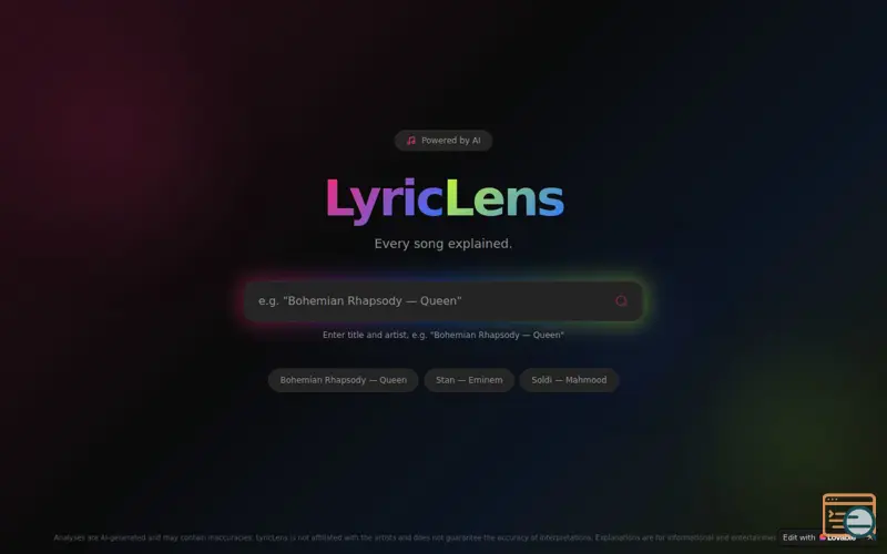 Screenshot of LyricLens