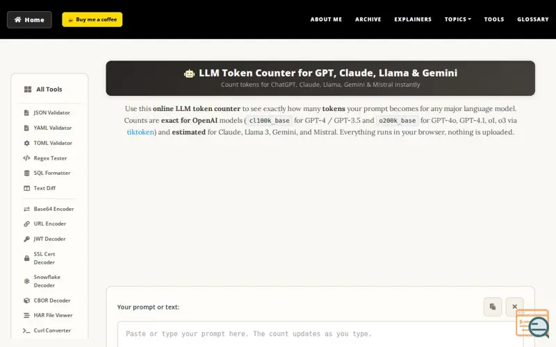 Screenshot of LLM Token Counter, a launch using Follow.it