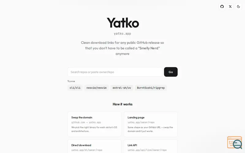 Screenshot of Yatko - Clean downloads for GitHub releases
