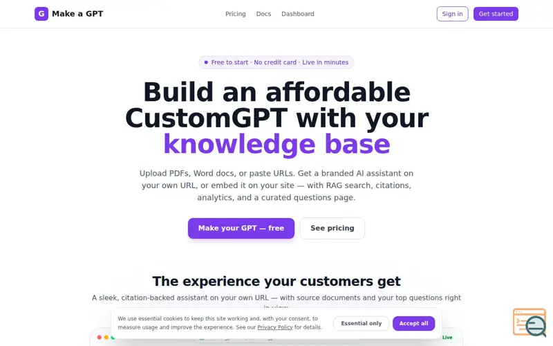 Screenshot of Make a GPT — Discover insights from your knowledge base