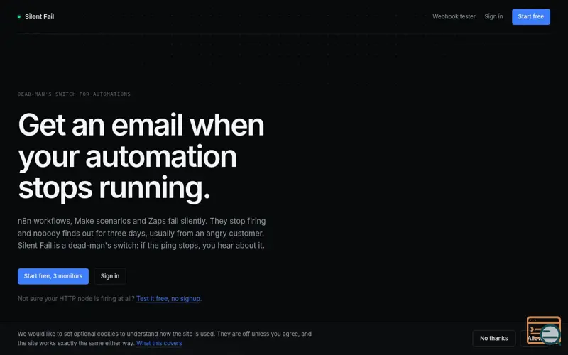 Screenshot of Silent Fail, get an email when your automation stops running