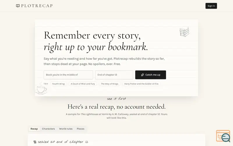 Screenshot of Plotrecap: Spoiler-Safe Recaps & Character Maps