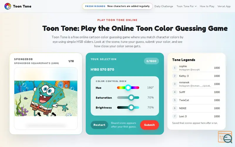 Screenshot of Toon Tone, a launch using DomainRank