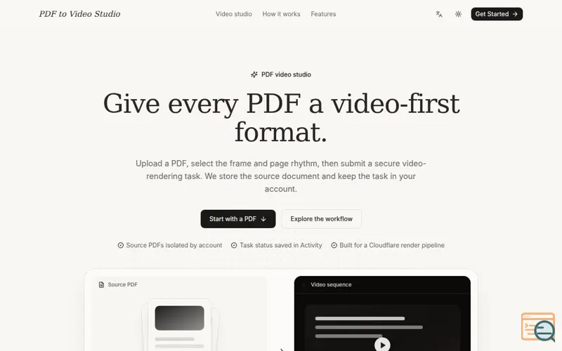 Screenshot of Give every PDF a video-first format. | PDF to Video Studio