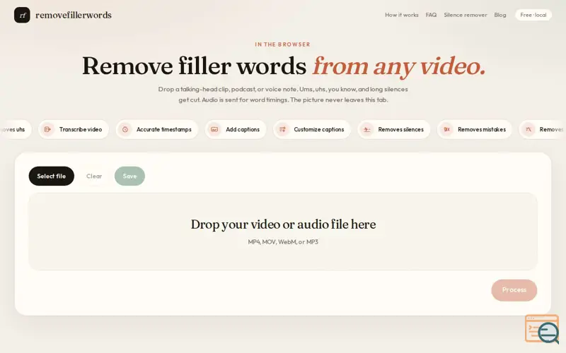 Screenshot of Remove Filler Words