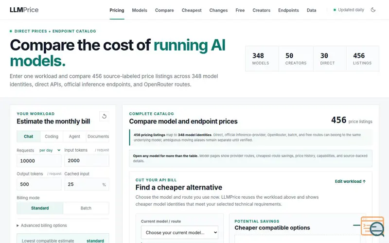 Screenshot of LLMPrice