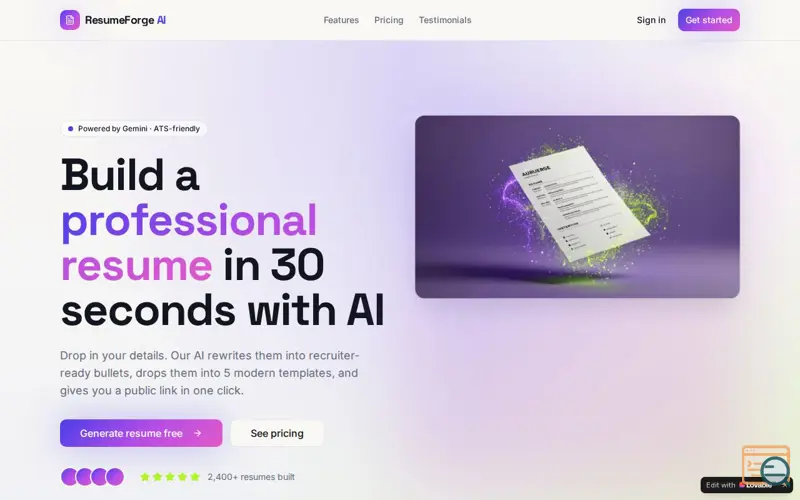 Screenshot of ResumeForgeAi