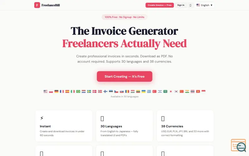 Screenshot of FreelanceBill
