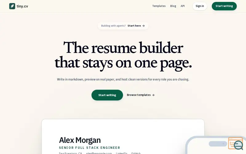 Screenshot of Tiny CV