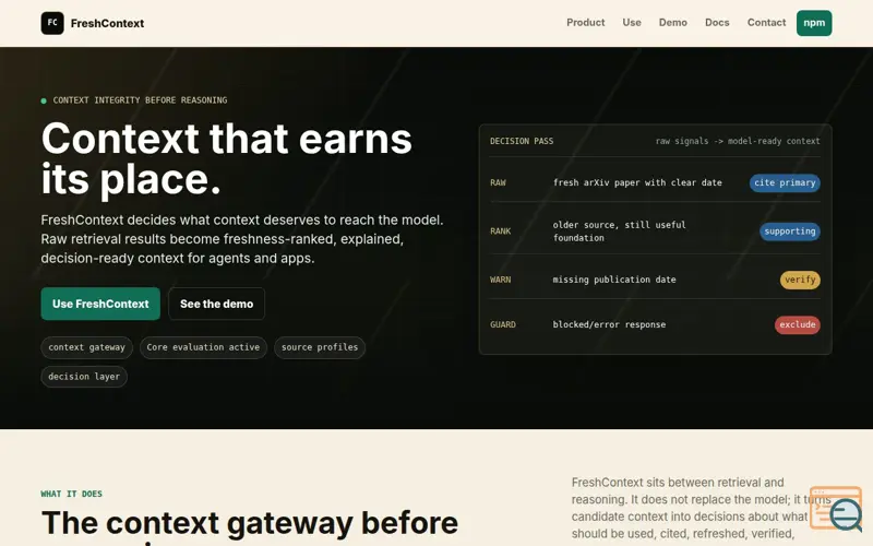 Screenshot of FreshContext