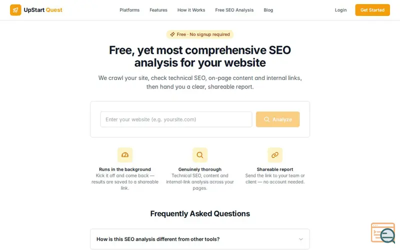 Screenshot of UpStart SEO