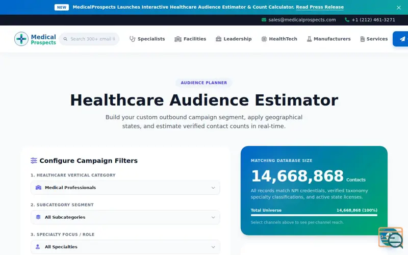 Screenshot of Healthcare Audience Estimator, a launch using Netlify