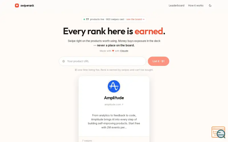 Screenshot of SwipeRank